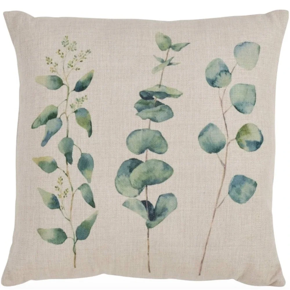 Fennco Styles Botany Collection Eucalyptus Botanical Print Throw Pillow NWOT